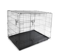 DIVCHI Dog Crate Heavy-Duty Folding Dog Cage for Large Dogs, Chew-Resistant Metal Cage with Front & Side Doors, Removable Easy-Clean Plastic Tray & Carry Handle (Black, 91.5 x 58 x 63 cm)