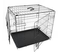 DIVCHI Dog Crate Heavy-Duty Folding Dog Cage for Medium Dogs, Chew-Resistant Metal Cage with Front & Side Doors, Removable Easy-Clean Plastic Tray & Carry Handle (Black, 76 x 48 x 54 cm)
