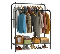 DIVCHI Double Rail Clothes Rack Heavy Duty Freestanding Metal Garment Organizer Stand with Dual Hanging Bars & Bottom Storage Shelf & Hook for Bedroom Laundry Room & Entryway (Black)