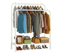 DIVCHI Double Rail Clothes Rack Heavy Duty Freestanding Metal Garment Organizer Stand with Dual Hanging Bars & Bottom Storage Shelf & Hook for Bedroom Laundry Room & Entryway (White)