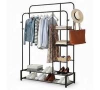 Divchi Double Rail Clothes Rack With Shoe Shelf Space Saving Black Garment Stand