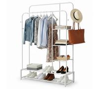Divchi Double Rail Clothes Rack With Shoe Shelf Spacesaving White Garmentstand