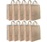 DIVCHI Eco-friendly 10 Pack Jute Shopper Bags with Handles - Reusable Tote Shopping & Storage Handbag Carrier for Picnic, Shopping, Beach & Gifts (46cm x 35cm x 18cm)