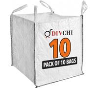 DIVCHI FIBC Bulk Builders Bags -1 Tonne Industrial-Grade Woven Material Storage Sacks with Handles | Durable umbo 1 Tonne Sacks with Handle Construction Garden & DIY Use 85 X 85 Heavy Duty, Pack of 10