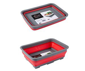 DIVCHI Folding Washbasin Collapsible Washing Up Bowl Retractable Portable Thickened Travel Washbasin Wash Foam Foot Travel Outdoor Car Laundry Washing Basin (Red/Grey)