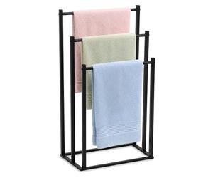 DIVCHI Freestanding Towel Rail - 3 Tier Towel Drying Stand, Black | Staggered Design Stable Floor Towel Rack, Space Saving Storage for Bathroom, Bedroom and Laundry