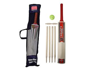 DIVCHI Kids Cricket Set Rubber Grip Wooden Bat With 4 Stumps & And Soft Ball In Mesh Carry Bag (Size 5, Age - 8-12 Years)