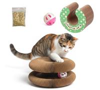 DIVCHI Magic Accordion Cat Scratcher Toy with Rolling Ball Honeycomb Corrugated Flexible Scratching Board Round Cat Track & Catnip Indoor Kitten & Adult Cat