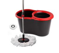 DIVCHI Microfiber Spin Mop and Bucket Set, Spin Mop for Cleaning Floors, Set of 1x Mop, 1x Bucket + 1 Replacement Mop Head, Red/Gray