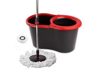 DIVCHI Microfiber Spin Mop and Bucket Set, Spin Mop for Cleaning Floors, Set of 1x Mop, 1x Bucket + 1 Replacement Mop Head, Red/Gray