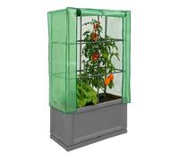 DIVCHI Outdoor Raised Planter Box with Greenhouse PE Cover & Trellis | Large Plastic Garden Bed for Vegetables, Herbs, Climbing Plants | All-Season Grow Box | Outdoor Garden Plant Bed Trough