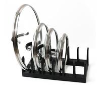 DIVCHI Pan Organiser For Cupboard Plastic Pot Lid Holder With 6 Sections | Pot Lid Organiser | Pan Storage Organizer | Pot & Pan Racks | Kitchen Accessories (Black)