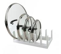 DIVCHI Pan Organiser For Cupboard Plastic Pot Lid Holder With 6 Sections | Pot Lid Organiser | Pan Storage Organizer | Pot & Pan Racks | Kitchen Accessories (White)