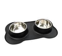 DIVCHI Pets Bowl Food And Drink Double Bowls Set With Silicone Mat Tray For Cats Puppies Small Dogs Feeding (Black, M)