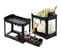 DIVCHI Plastic Under Sink Organizer with 2-Tier Pull-Out Baskets Sink Storage Units For Kitchen Bathroom Cabinet Storage Shelf Multi-Purpose Organisation Rack Pack of 2 (Black)