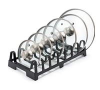DIVCHI Pot Lid Holder Kitchen Organiser - 7 Slot Pan Lid Rack Lids, Plates & Chopping Boards, Compact Cupboard Storage Organiser (Black)