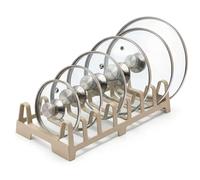 DIVCHI Pot Lid Holder Kitchen Organiser - 7 Slot Pan Lid Rack Plates & Chopping Boards, Compact Cupboard Storage Organiser (Beige)