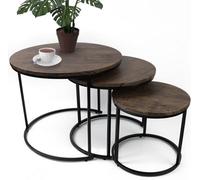 Divchi Round Nesting Set Of 3, Modern Wooden Look With Metal Base Coffee Side Tables