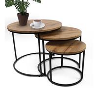DIVCHI Round Nesting Set of 3, Modern Wooden Look with Metal Base Coffee Side Tables for Small Spaces, Nightstand Bedside Table for Living Room, Bedroom,Balcony (LIGHT OAK)