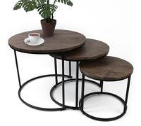 DIVCHI Round Nesting Set of 3, Modern Wooden Look with Metal Base Coffee Side Tables for Small Spaces, Nightstand Bedside Table for Living Room, Bedroom,Balcony (BLACK BEECH)