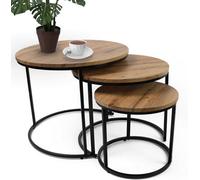 Divchi Round Nesting Set Of 3, Modern Wooden Look With Metal Base Coffee Side Tables For Small Spaces