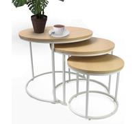 Divchi Round Nesting Set Of 3, Modern Wooden Look With Metal Base Coffee Side Tables For Small Spaces