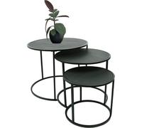 Divchi Round Nesting Set Of 3, Modern Wooden Look With Metal Black