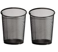 DIVCHI Round Trash Can Bin - 2 Pack Black Non-Slip Mesh Bins Waste Paper Bin Sturdy Metal Bin Indoor Waste Bin for Home Bedroom Office Bathroom Living Room & Kitchen (Black)