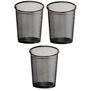 DIVCHI Round Trash Can Bin - 3 Pack Black Non-Slip Mesh Bins Waste Paper Bin Sturdy Metal Bin Indoor Waste Bin for Home Bedroom Office Bathroom Living Room & Kitchen (Black)