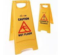 DIVCHI Warning Caution Wet Floor Sign Yellow - Cleaning In Progress Floor Sign Printed On The Other Side - Mini Wet Floor Sign Ideal For Commercial Business Use