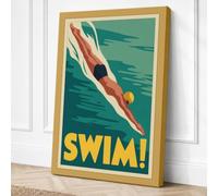 Dive into Action Art Deco Canvas Wall Art Print 18x12 Inch