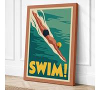 Dive into Action Art Deco Canvas Wall Art Print 24x16 Inch