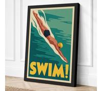 Dive into Action Art Deco Canvas Wall Art Print 24x16 Inch