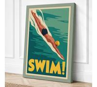 Dive into Action Art Deco Canvas Wall Art Print 24x16 Inch