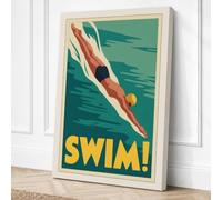 Dive into Action Art Deco Canvas Wall Art Print 24x16 Inch