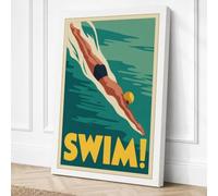 Dive into Action Art Deco Canvas Wall Art Print 36x24 Inch