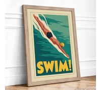Dive into Action Art Deco Framed Wall Art Print A1 Oak