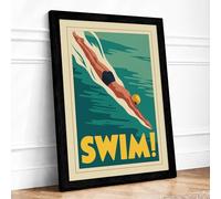Dive into Action Art Deco Framed Wall Art Print A4 Black