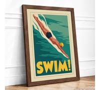 Dive into Action Art Deco Framed Wall Art Print A4 Walnut