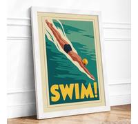 Dive into Action Art Deco Framed Wall Art Print A4 White