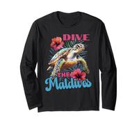 Dive The Maldives Sea Turtle And Hibiscus Long Sleeve T-Shirt