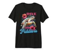 Dive The Maldives Sea Turtle and Hibiscus Premium T-Shirt