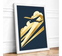 Dive Through Clouds Art Deco Framed Wall Art Print A2 (59.4×42cm) White, Wall Decor for Living Room, Bedroom, Office & Home, Ready to Hang, Art Gift