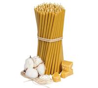 Diveevo Church Beeswax Candles No. 140 - Honey Yellow - Pack of 100 - 16 cm x 5 mm - 30 min Burn - Thin Dripless Smokeless Beeswax Candles for Prayer, Worship & Vigil