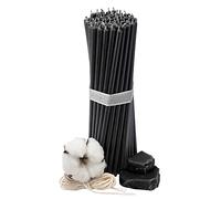 Diveevo Ritual Beeswax Candles No. 80 - Black - Pack of 50 - 18.5 cm x 6.1 mm - Burn Time 60 min - Natural Dripless Smokeless Thin Black Beeswax Candles for Rituals, Meditation & Ceremonies