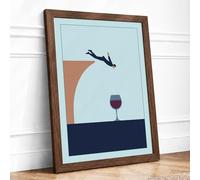 Diver Above Glass Minimalist Framed Wall Art Print A4 Walnut | Ready to Hang, Premium Gi Paper, Fade-Resistant Inks, Securely Packaged, UK Made