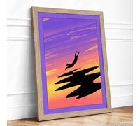 Diver at Dusk Modern Framed Wall Art Print A3 (42×29.7cm) Oak, Wall Decor for Living Room, Bedroom, Office & Home, Ready to Hang, Art Gift