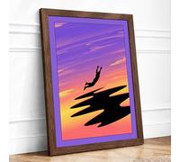 Diver at Dusk Modern Framed Wall Art Print A4 (29.7×21cm) Walnut, Wall Decor for Living Room, Bedroom, Office & Home, Ready to Hang, Art Gift