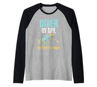 Diver by Day Mermaid by Night Divers Dive Scuba Diving Raglan Baseball Tee