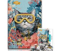 Diver Cat 1000 Piece Jigsaw Puzzles for Teenagers,for Educational Game Challenge Toy Unique Home Decor And Gifts (38x26cm)